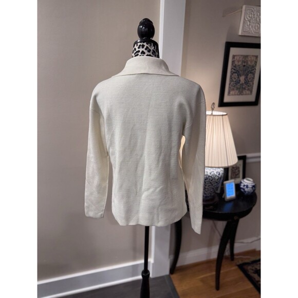 Talbots Sweater  Ivory Johnny Collar V-neck Classic Preppy Nautical S Wool Blend - Picture 2 of 10